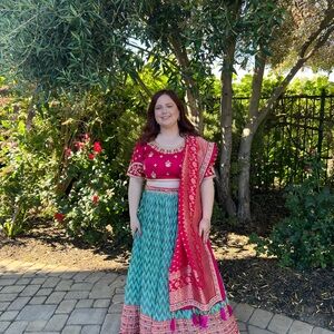 Vibrant Pink and Teal Lehenga